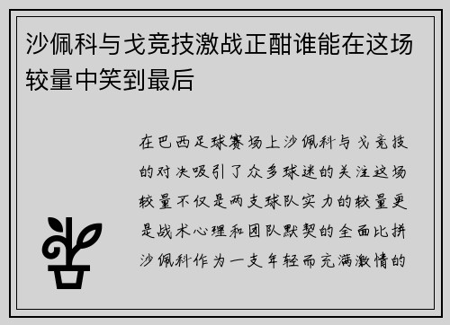沙佩科与戈竞技激战正酣谁能在这场较量中笑到最后